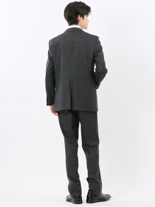 光沢ウール混 レギュラーフィット 2ボタン2ピーススーツ 組織グレー