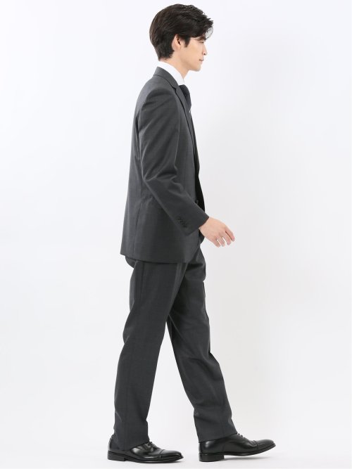 光沢ウール混 レギュラーフィット 2ボタン2ピーススーツ 組織グレー