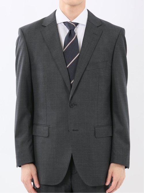 光沢ウール混 レギュラーフィット 2ボタン2ピーススーツ 組織グレー