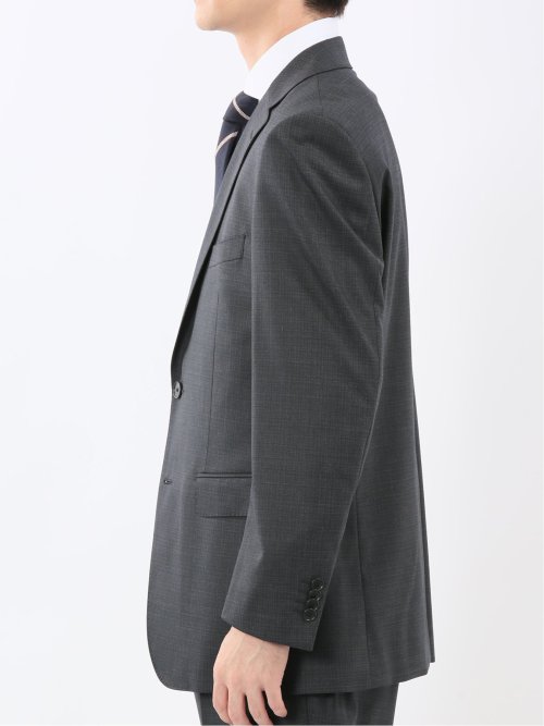 光沢ウール混 レギュラーフィット 2ボタン2ピーススーツ 組織グレー