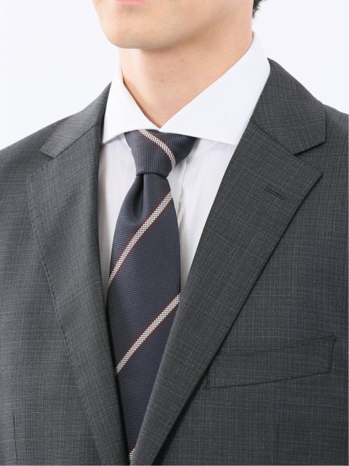 光沢ウール混 レギュラーフィット 2ボタン2ピーススーツ 組織グレー