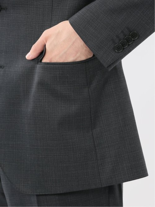 光沢ウール混 レギュラーフィット 2ボタン2ピーススーツ 組織グレー