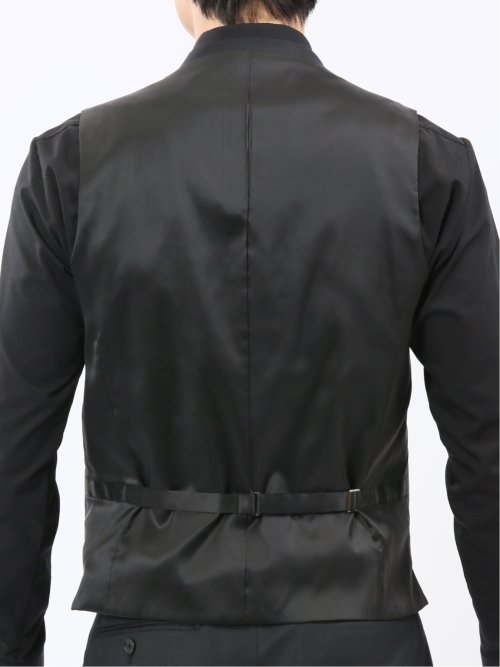 光沢ウール混 スリムフィット 2ボタン3ピーススーツ 組織黒