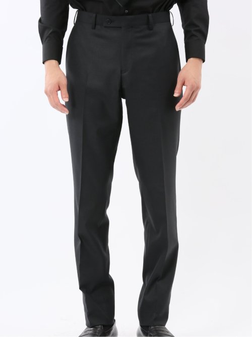 光沢ウール混 スリムフィット 2ボタン3ピーススーツ 組織黒