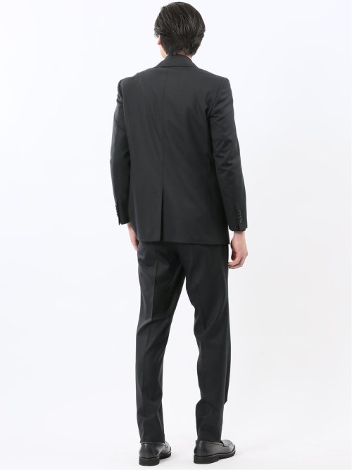 光沢ウール混 スリムフィット 2ボタン3ピーススーツ 組織黒