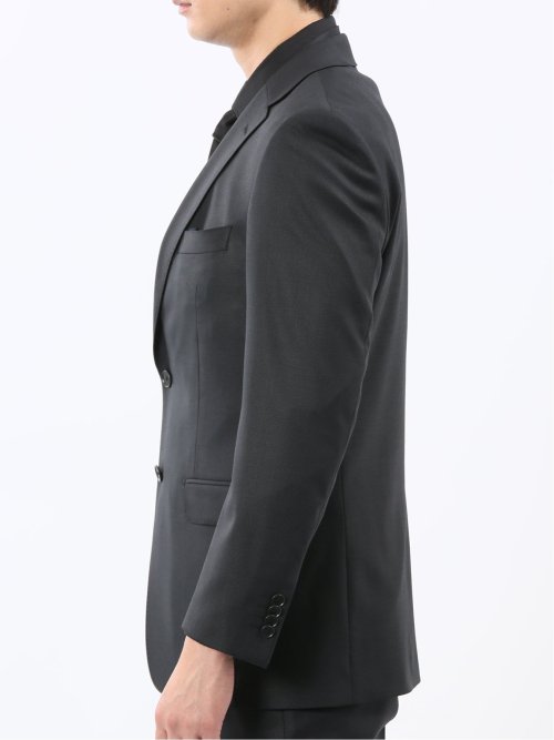 光沢ウール混 スリムフィット 2ボタン3ピーススーツ 組織黒