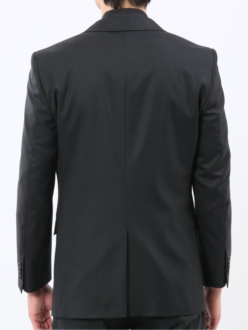 光沢ウール混 スリムフィット 2ボタン3ピーススーツ 組織黒