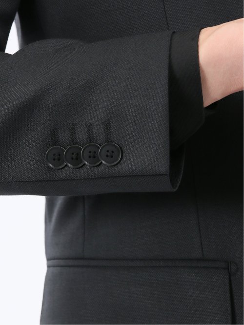 光沢ウール混 スリムフィット 2ボタン3ピーススーツ 組織黒