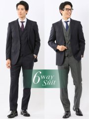 光沢ウール混 スリムフィット 2ボタン4ピース6WAYスーツ 組織紺