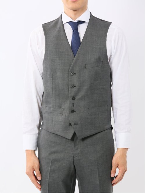 光沢ウール混 スリムフィット 2ボタン4ピース6WAYスーツ 組織紺