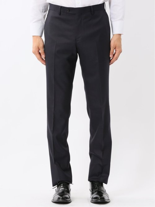 光沢ウール混 スリムフィット 2ボタン4ピース6WAYスーツ 組織紺