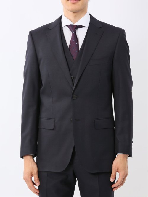 光沢ウール混 スリムフィット 2ボタン4ピース6WAYスーツ 組織紺