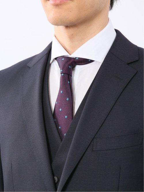 光沢ウール混 スリムフィット 2ボタン4ピース6WAYスーツ 組織紺