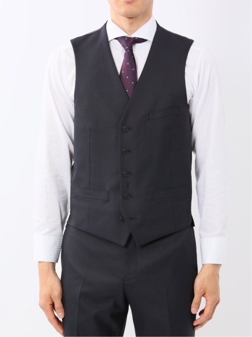 光沢ウール混 スリムフィット 2ボタン4ピース6WAYスーツ 組織紺