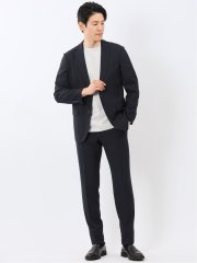 軽量 メッシュ レギュラーフィット 2ボタン 2ピース スーツ 組織 紺