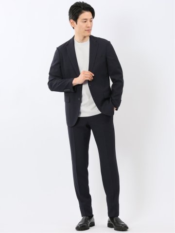軽量 メッシュ レギュラーフィット 2ボタン 2ピース スーツ 組織 紺