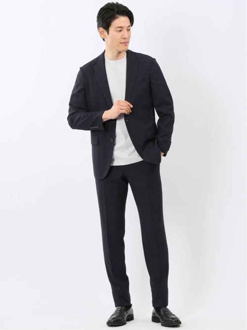 軽量 メッシュ レギュラーフィット 2ボタン 2ピース スーツ 組織 紺