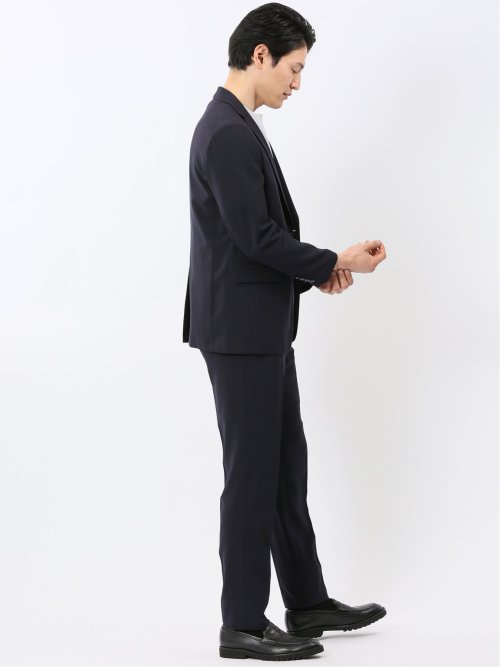 軽量 メッシュ レギュラーフィット 2ボタン 2ピース スーツ 組織 紺