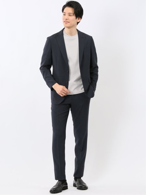 軽量 メッシュ レギュラーフィット 2ボタン 2ピース スーツ 組織 青