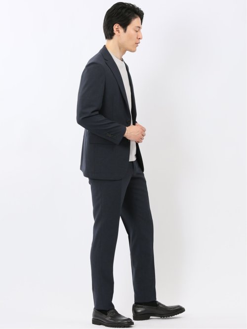 軽量 メッシュ レギュラーフィット 2ボタン 2ピース スーツ 組織 青