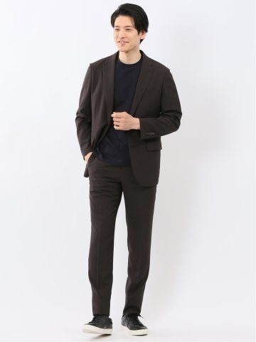軽量 メッシュ レギュラーフィット 2ボタン 2ピース スーツ 組織 茶