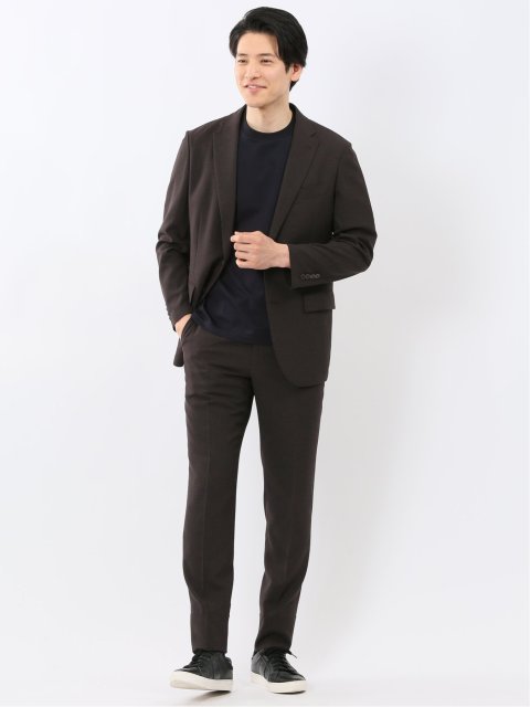 軽量 メッシュ レギュラーフィット 2ボタン 2ピース スーツ 組織 茶
