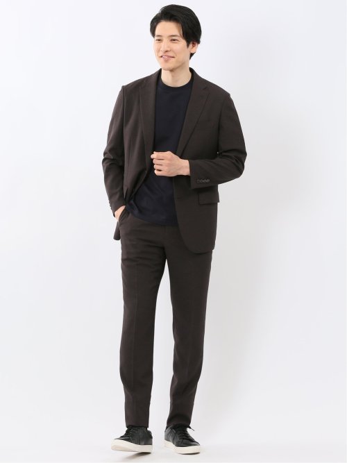 軽量 メッシュ レギュラーフィット 2ボタン 2ピース スーツ 組織 茶
