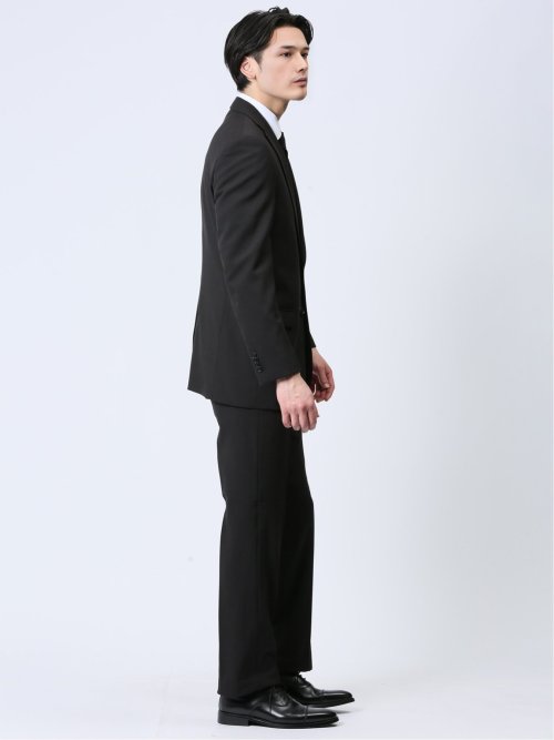 【WEB限定】裾上げ不要 ストレッチウォッシャブル 2ボタン2ピースノータック フォーマルスーツ 黒無地