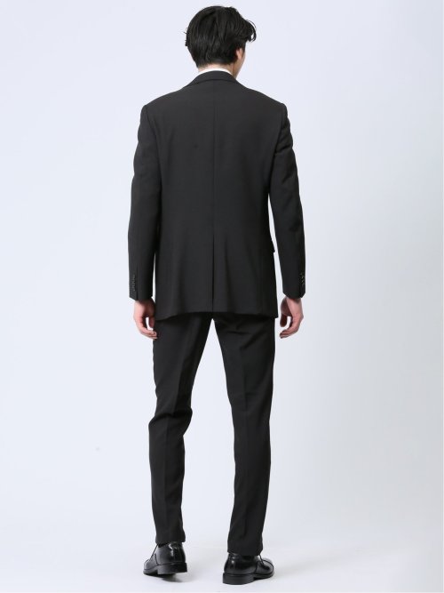 【WEB限定】裾上げ不要 ストレッチウォッシャブル 2ボタン2ピースノータック フォーマルスーツ 黒無地