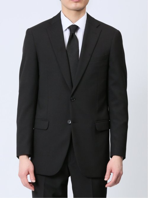【WEB限定】裾上げ不要 ストレッチウォッシャブル 2ボタン2ピースノータック フォーマルスーツ 黒無地
