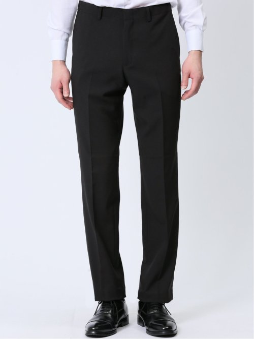 【WEB限定】裾上げ不要 ストレッチウォッシャブル 2ボタン2ピースノータック フォーマルスーツ 黒無地