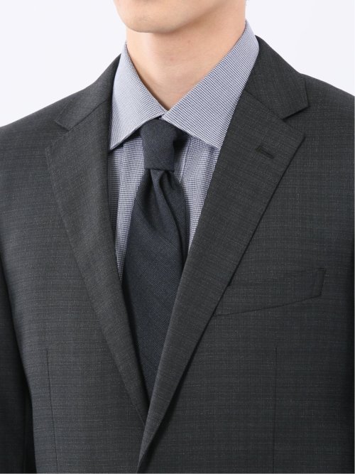 ウール調 ストレッチウォッシャブル スリムフィット 2ボタン2ピーススーツ メランジ黒