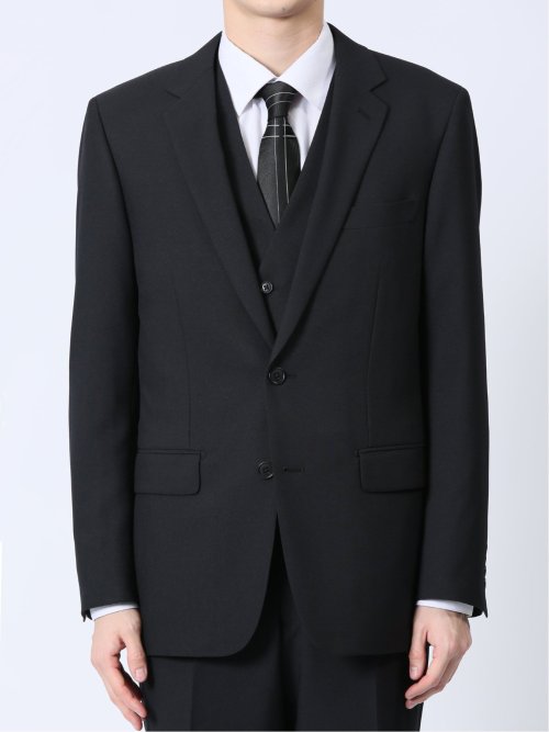 ストレッチウォッシャブル スリムフィット 2ボタン3ピーススーツ 組織黒