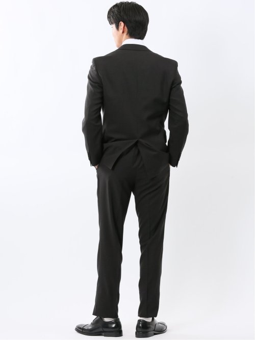 ストレッチウォッシャブル スリムフィット 2ボタン2ピーススーツ 組織黒