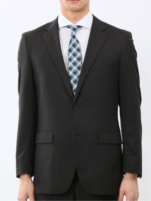 ストレッチウォッシャブル スリムフィット 2ボタン2ピーススーツ 組織黒