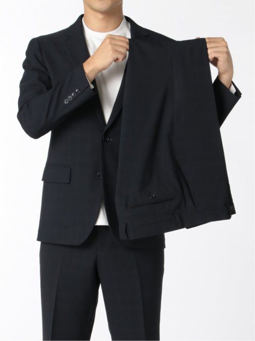 ストレッチウォッシャブル スリムフィット2ボタン2パンツスーツ 組織紺