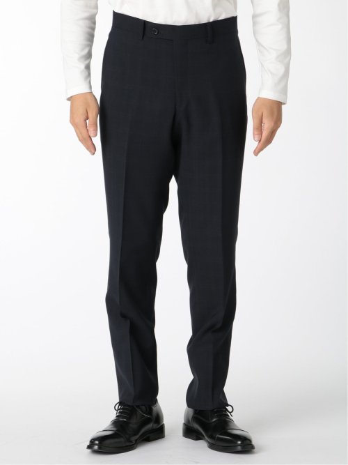 ストレッチウォッシャブル スリムフィット2ボタン2パンツスーツ 組織紺