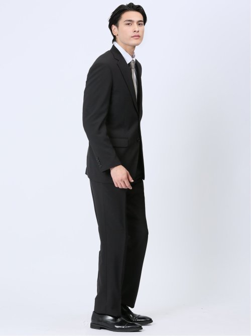 【WEB限定】裾上げ不要 ストレッチウォッシャブル 2ボタン2ピースワンタック フォーマルスーツ 黒無地