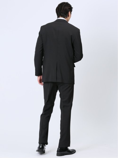 【WEB限定】裾上げ不要 ストレッチウォッシャブル 2ボタン2ピースワンタック フォーマルスーツ 黒無地