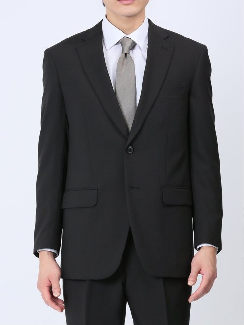 【WEB限定】裾上げ不要 ストレッチウォッシャブル 2ボタン2ピースワンタック フォーマルスーツ 黒無地