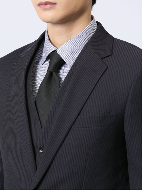 ストレッチウォッシャブル スリムフィット 2ボタン3ピーススーツ シャドーストライプ黒