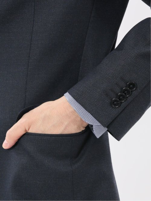 ウール調 ストレッチウォッシャブル スリムフィット 2ボタン2ピーススーツ チェック紺