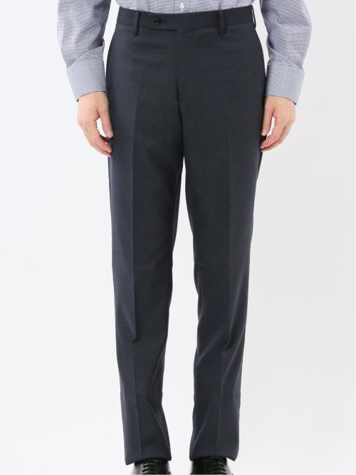 ウール調 ストレッチウォッシャブル スリムフィット 2ボタン2ピーススーツ チェック紺