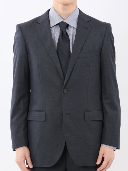 ウール調 ストレッチウォッシャブル スリムフィット 2ボタン2ピーススーツ チェック紺