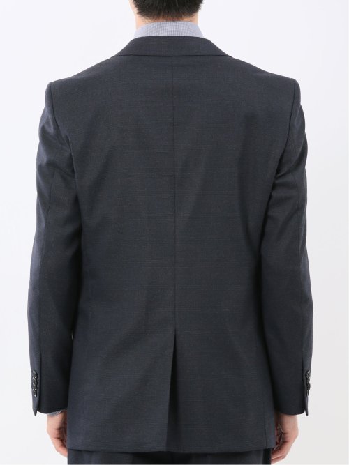 ウール調 ストレッチウォッシャブル スリムフィット 2ボタン2ピーススーツ チェック紺