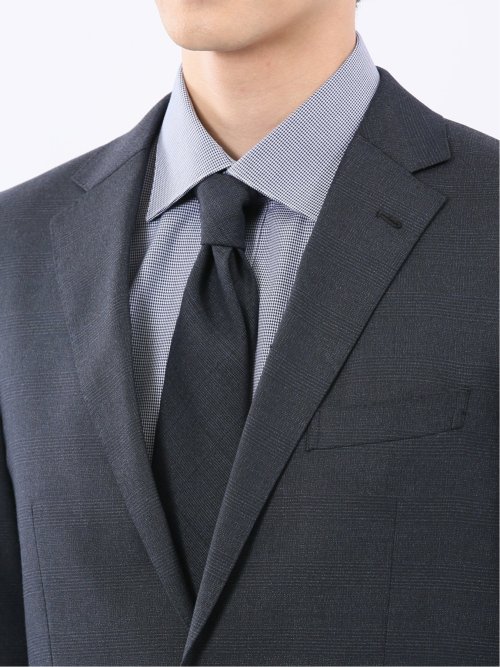 ウール調 ストレッチウォッシャブル スリムフィット 2ボタン2ピーススーツ チェック紺