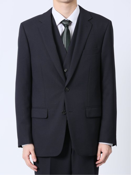 ストレッチウォッシャブル スリムフィット 2ボタン3ピーススーツ 組織紺