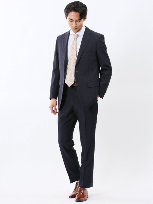 ストレッチウォッシャブル スリムフィット 2ボタン2ピーススーツ 組織紺
