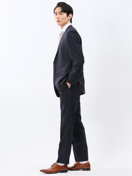 ストレッチウォッシャブル スリムフィット 2ボタン2ピーススーツ 組織紺