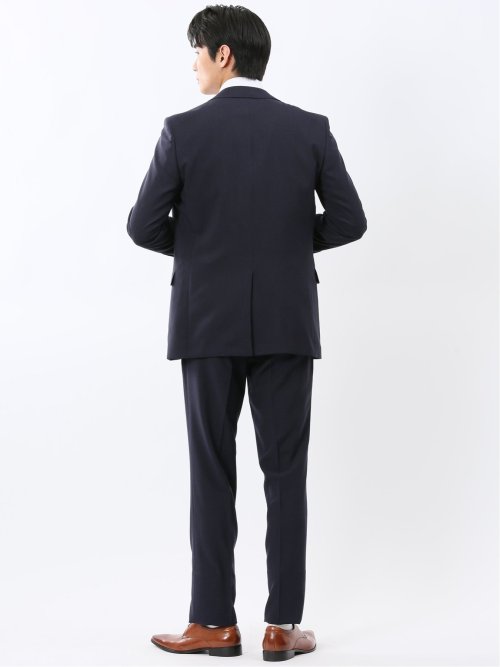 ストレッチウォッシャブル スリムフィット 2ボタン2ピーススーツ 組織紺
